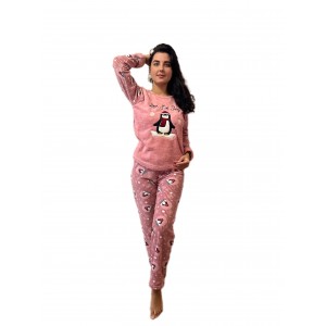 Теплая женская пижама (кофта+брюки) Penguin Розовая